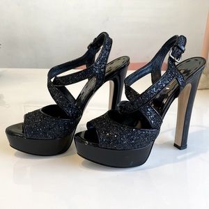 Miu Miu strappy black glitter platform stiletto sandal size 40.5